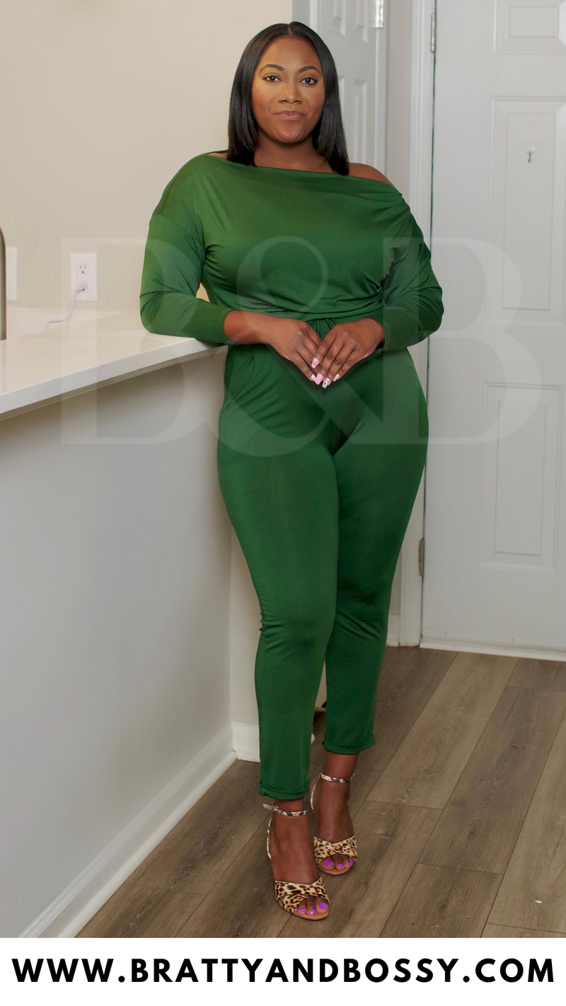 Emerald Green Off Shoulder Jumpsuit