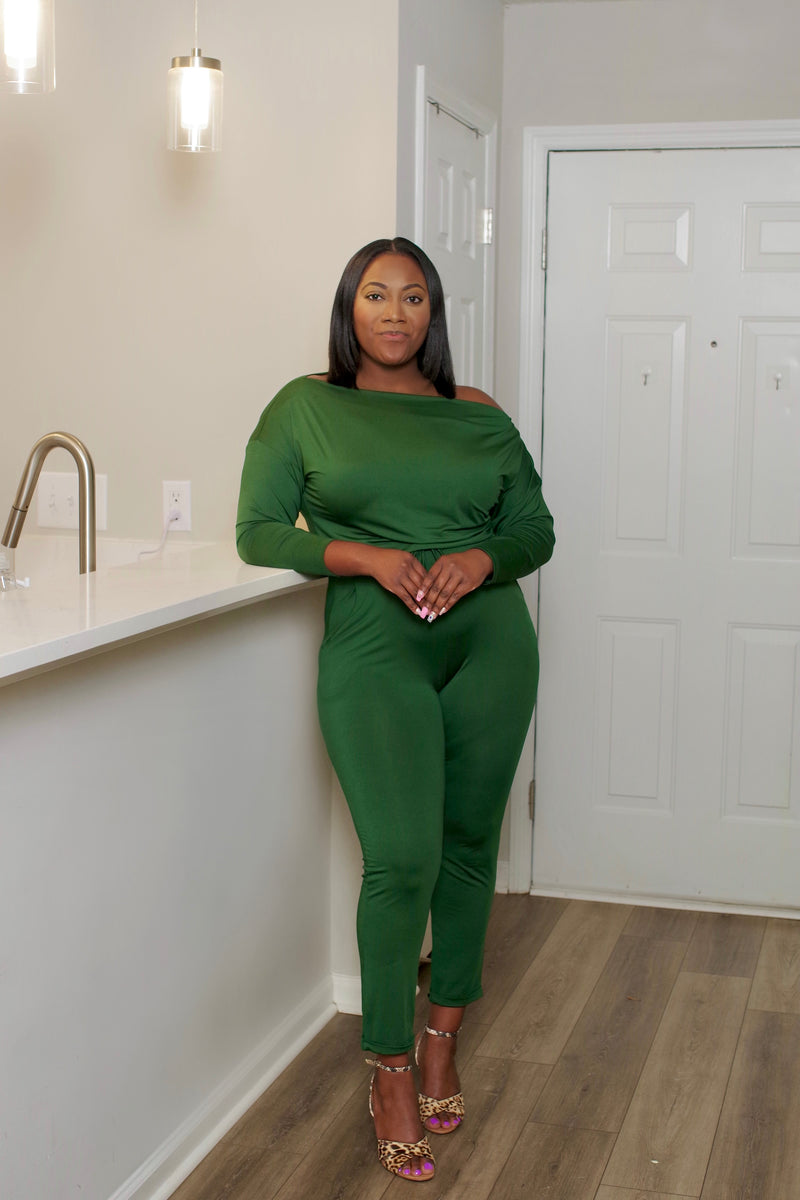 Emerald Green Off Shoulder Jumpsuit