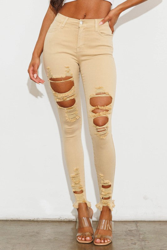 Khaki High Waist Ripped Wide-Leg Jeans – KesleyBoutique