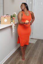 Orange Open Back Midi Dress