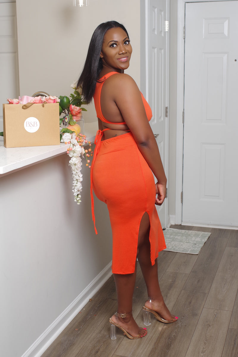 Orange Open Back Midi Dress