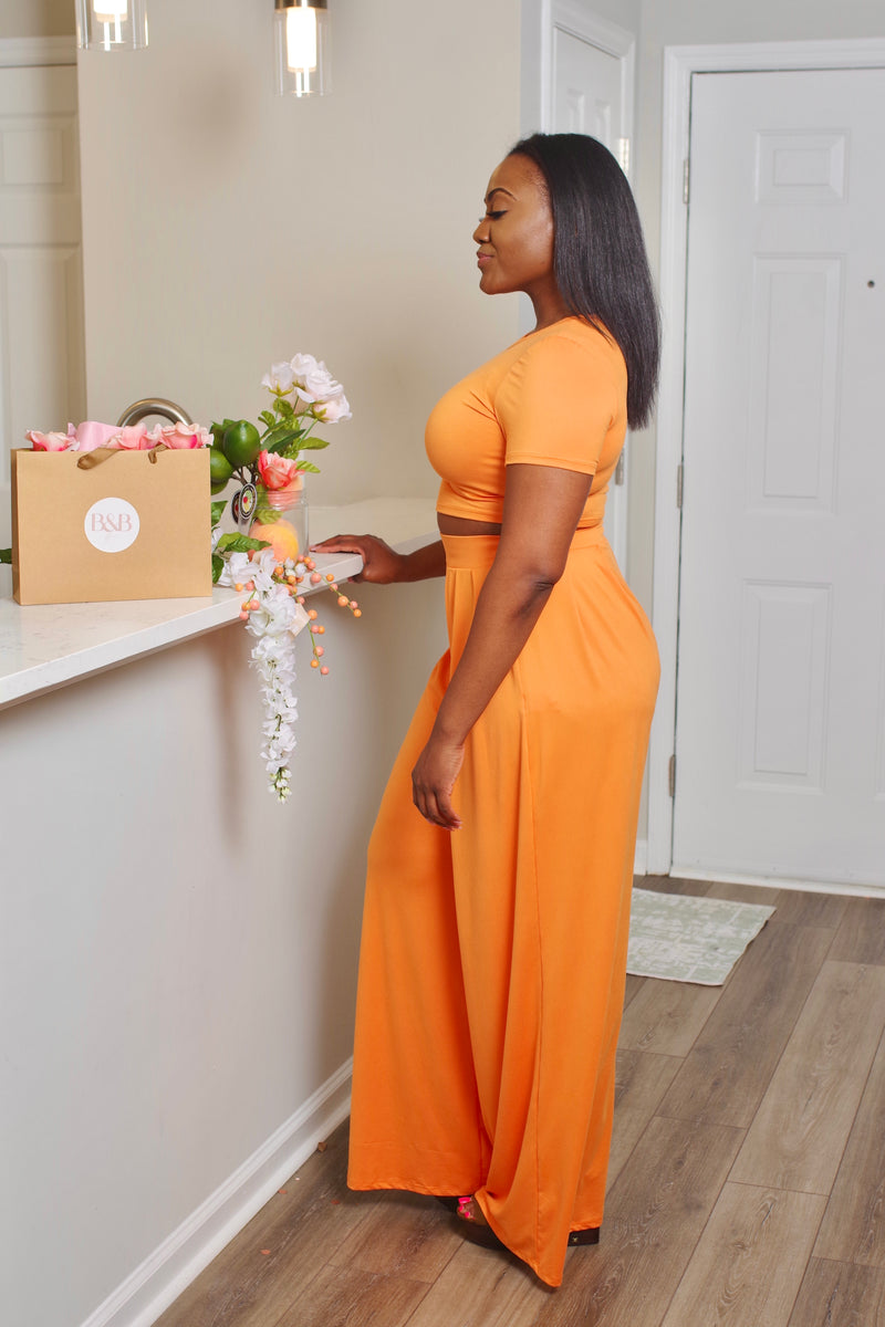 Fun and Flirty Orange (Cropped Top and Pant) Set