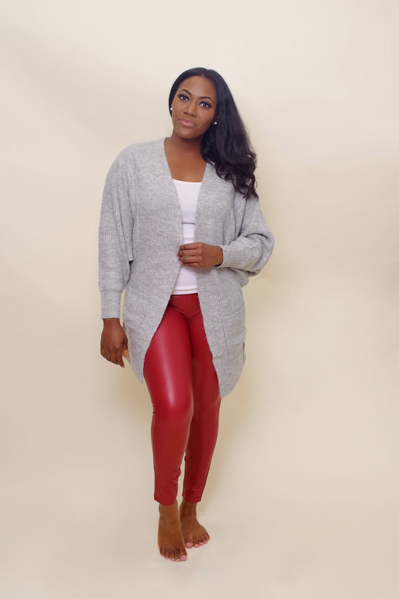 Dark Red Faux Leather Tights