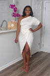 Goddess Ivory Ruched Dress with Split