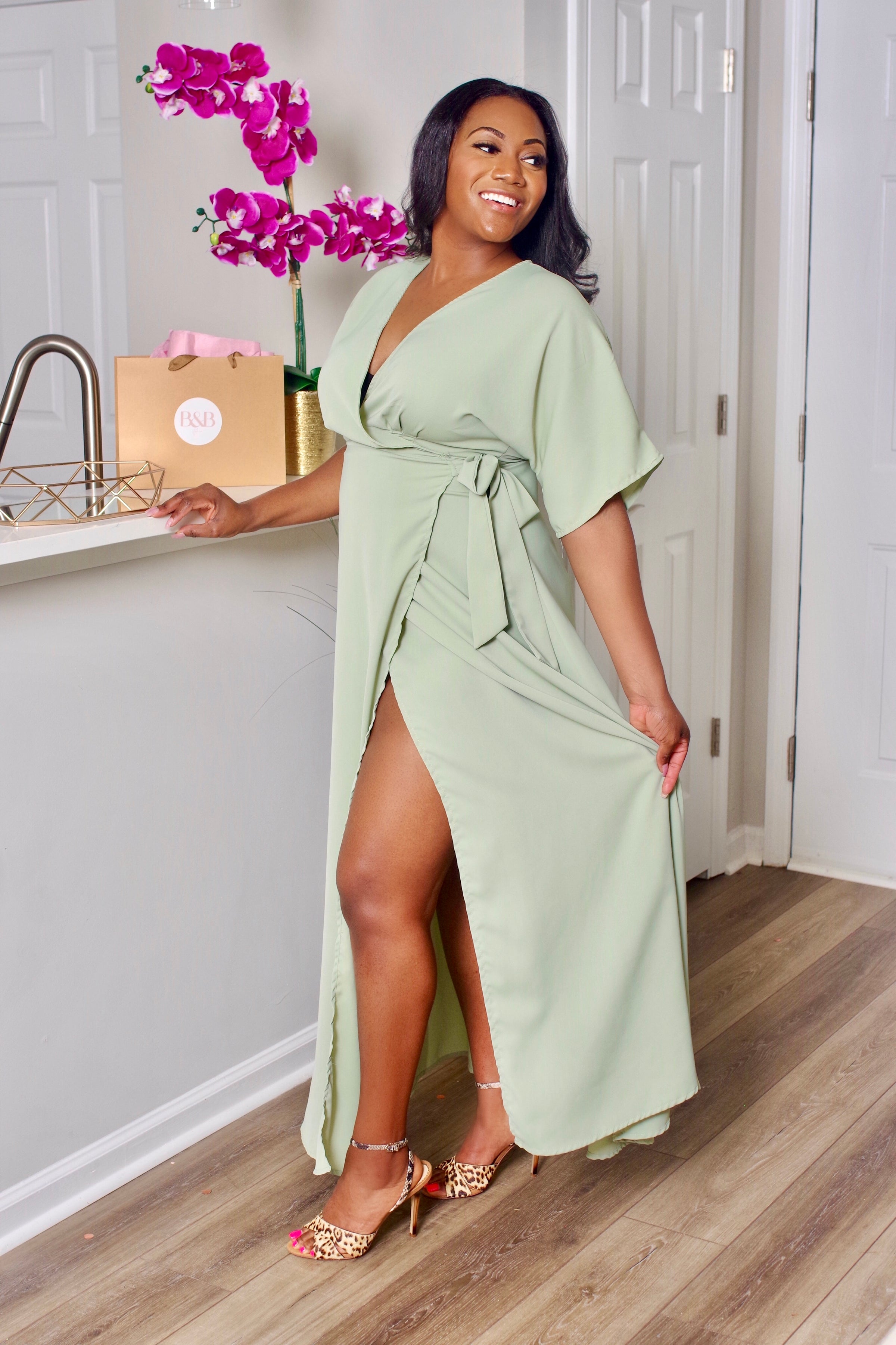 flowy wrap dress Women's Summer Pleated Maxi Dress Wrap V Neck Ruffle Cap Sleeves Long Flowy Chiffon Dress With Belt Young Woman Dresses Womens Work Dress Casual Wrap