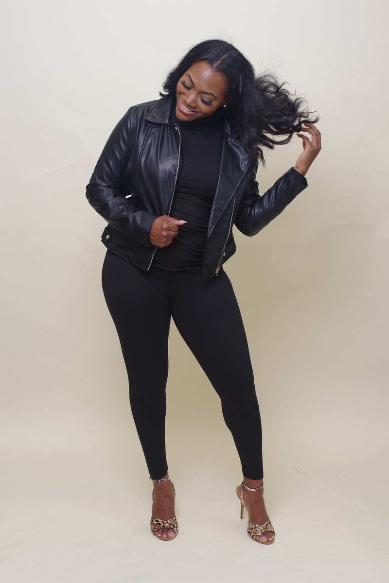 Black Faux Leather Jacket (Runs Small)