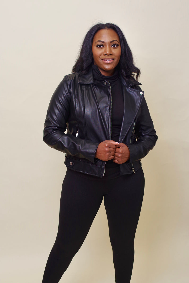 Black Faux Leather Jacket (Runs Small)