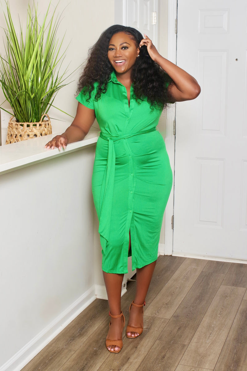 Kelly Green Button Down Dress w/ Belt – Bratty and Bossy Kelly Green Button Down Dress w/ Belt – Bratty and Bossy